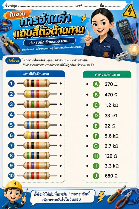 ใบงานเรื่อง "การอ่านค่าแถบสีตัวต้านทาน"