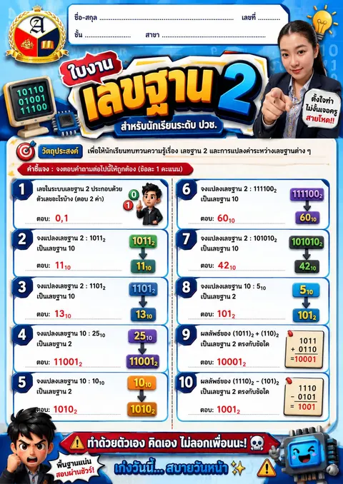 ใบงานเรื่อง "เลขฐาน 2"