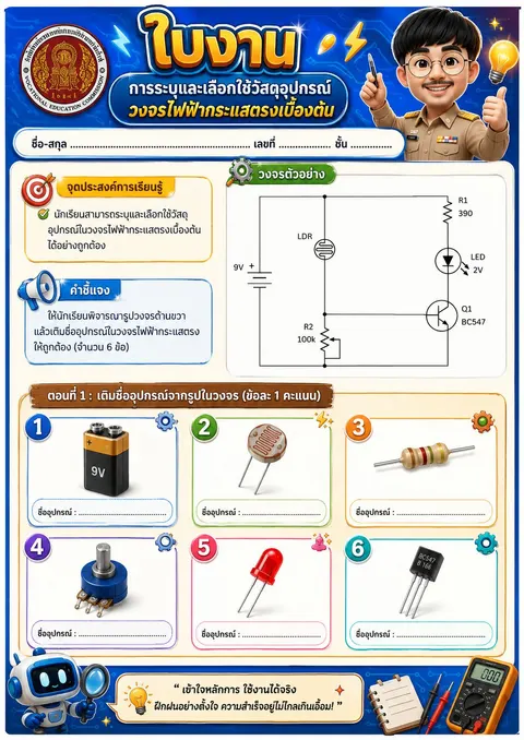 การระบุและเลือกใช้วัสดุอุปกรณ์วงจรไฟฟ้ากระแสตรงเบื้องต้น
