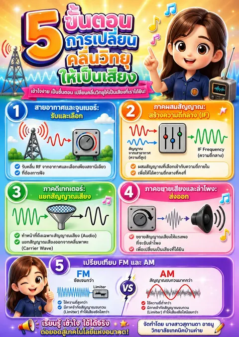 5 ขั้นตอนการเปลี่ยนคลื่นวิทยุให้เป็นเสียง
