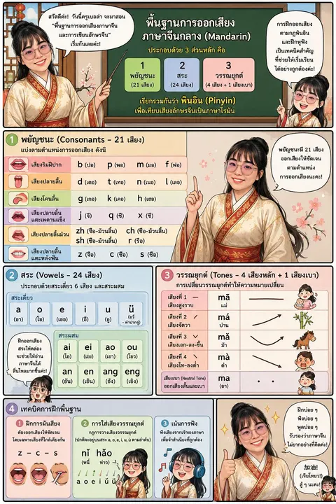 พื้นฐานการออกเสียงภาษาจีนและการเขียนอักษรจีน