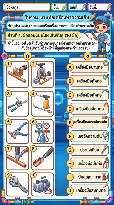 ใบงาน งานท่อเครื่องทำความเย็น