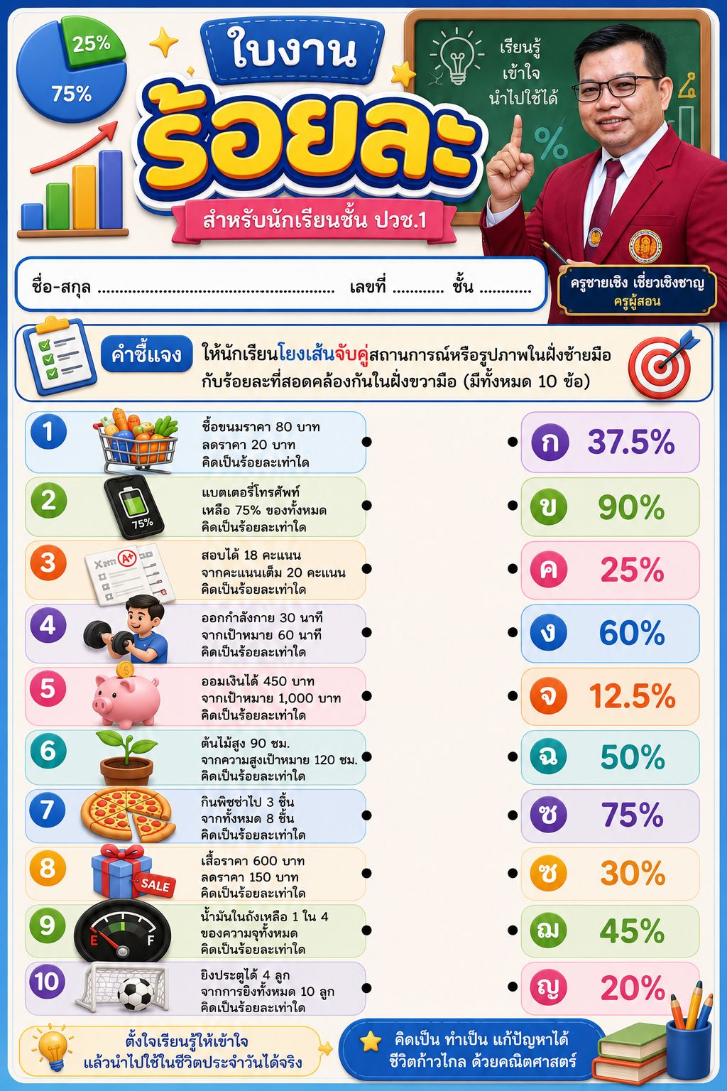 ใบงานเรื่อง ร้อยละ