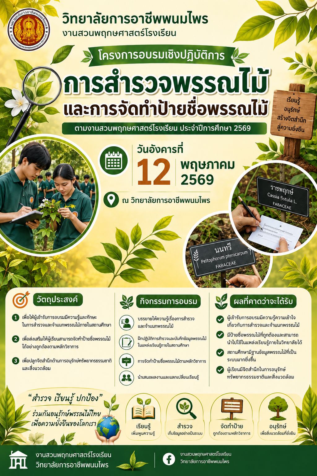 โปสเตอร์โครงการอบรมเชิงปฏิบัติการสำรวจพรรณไม้และการจัดทำป้ายชื่อพรรณไม้