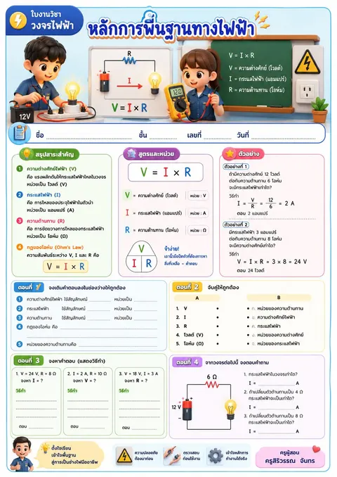 ใบงาน เรื่อง พื้นฐานวงจรไฟฟ้า