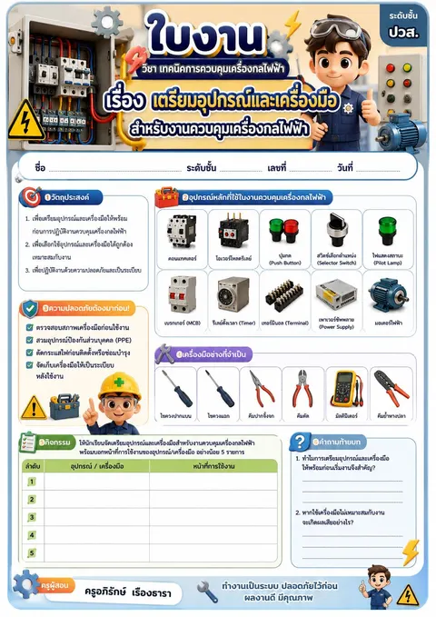 ใบงานเตรียมเครื่องมือและอุปกรณ์