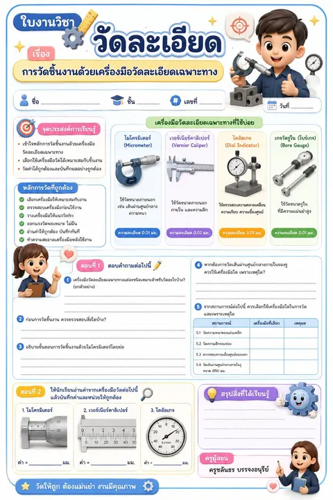 ใบงานเรื่องการวัดชิ้นงานด้วยเครื่องมือวัดละเอียดเฉพาะทาง