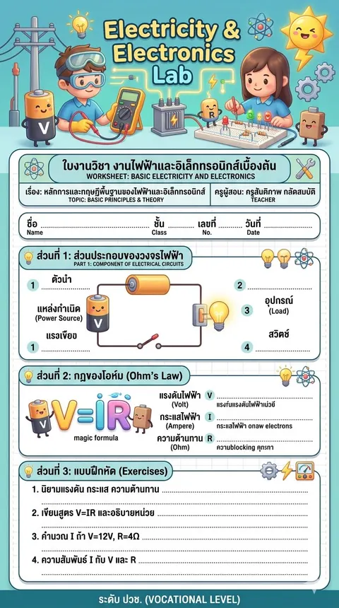 ใบงาน งานไฟฟ้าและอิเล็กทรอนิกส์เบื้องต้น