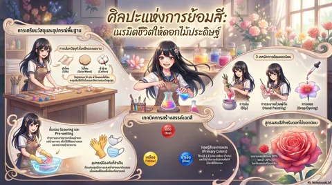 เตรียมและย้อมสีวัสดุสำหรับดอกไม้ประดิษฐ์