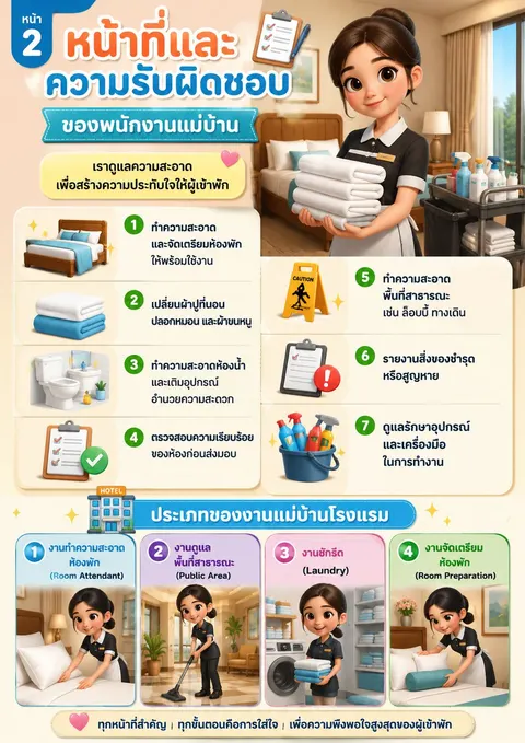 Infographic วิชาการทำความสะอาดในงานแม่บ้านโรงแรม