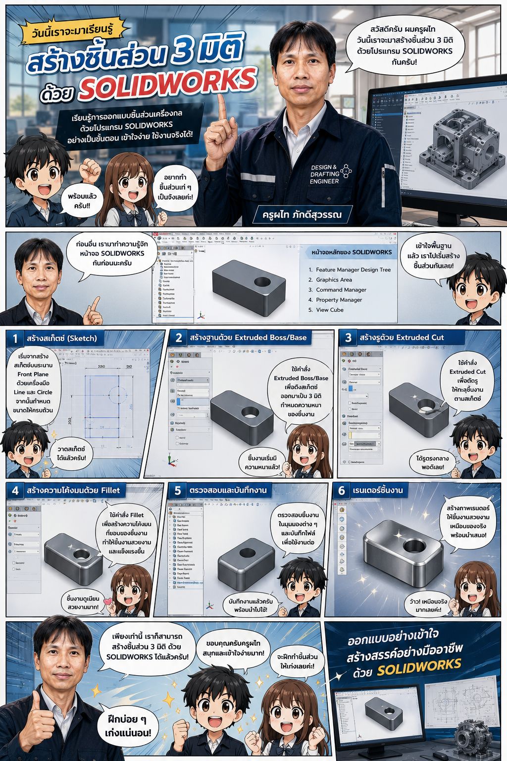 สร้างชิ้นส่วน 3 มิติ ด้วย SOLIDWORKS