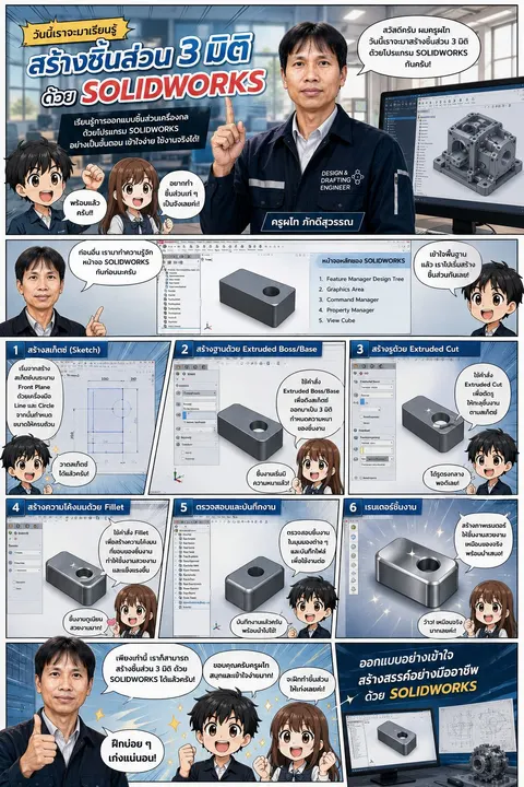 สร้างชิ้นส่วน 3 มิติ ด้วย SOLIDWORKS
