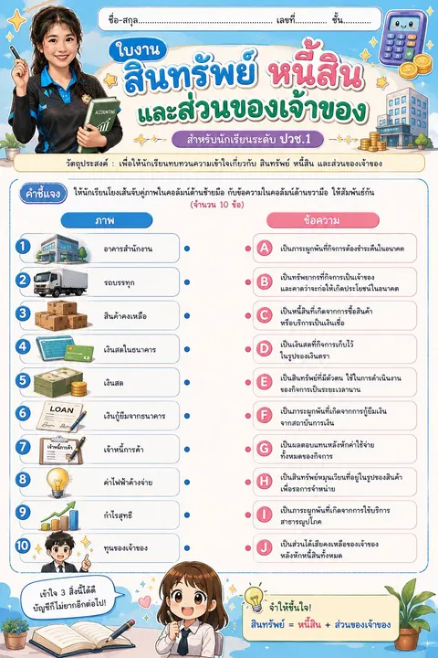 ใบงาน สินทรัพย หนี้สิน และส่วนของเจ้าของ