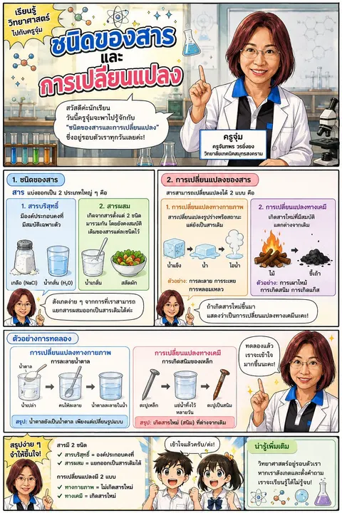 โปสเตอร์ใบความรู้ เรื่อง ชนิดของสารและการเปลี่ยนแปลง