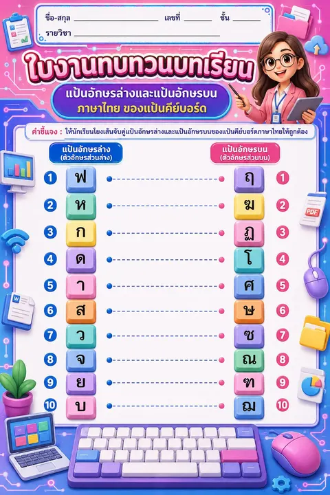 ใบงานแป้นอักษรล่างและแป้นอักษรบน