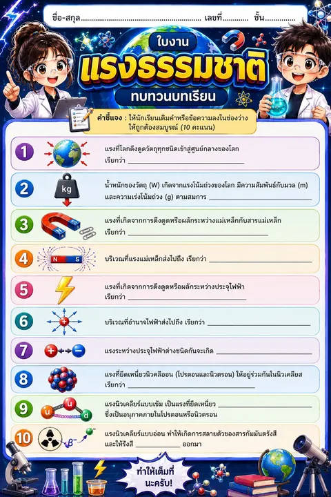 ใบงาน เรื่อง แรงธรรมชาติ