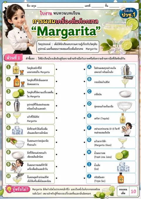 ใบงาน เรื่อง การผสมเครื่องดื่มค็อกเทล ชื่อว่า “Margarita”