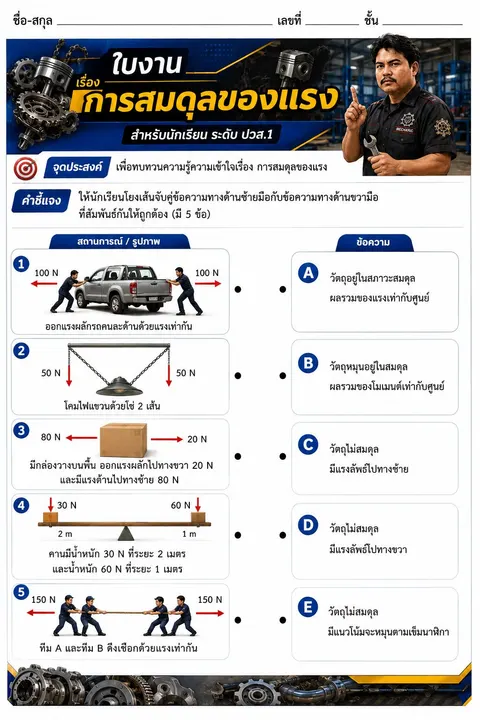 ใบงานการสมดุลของแรง
