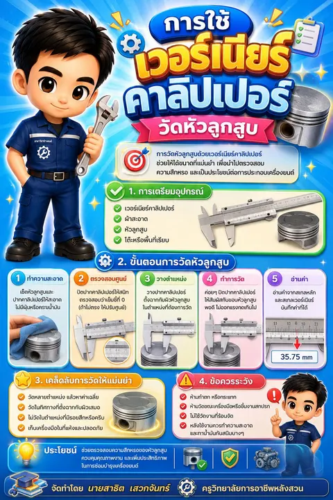 การใช้เวอร์เนียร์คาลิปเปอร์วัดหัวลูกสูบ