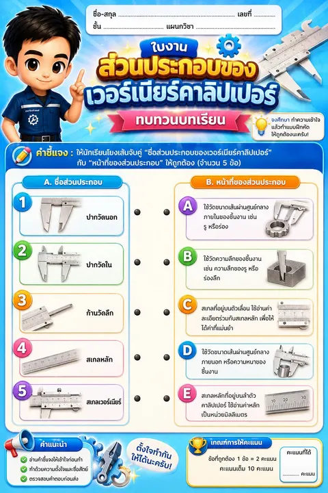 ใบงานส่วนประกอบของเวอร์เนียร์คาลิปเปอร์