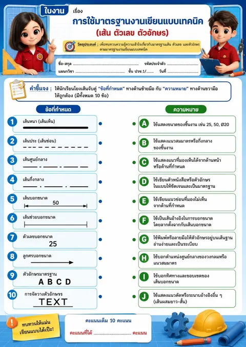 การใช้มาตรฐานงานเขียนแบบเทคนิค (เส้น ตัวเลข ตัวอักษร)