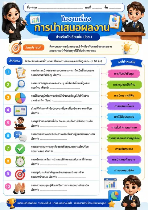ใบงาน การนำเสนอผลงาน