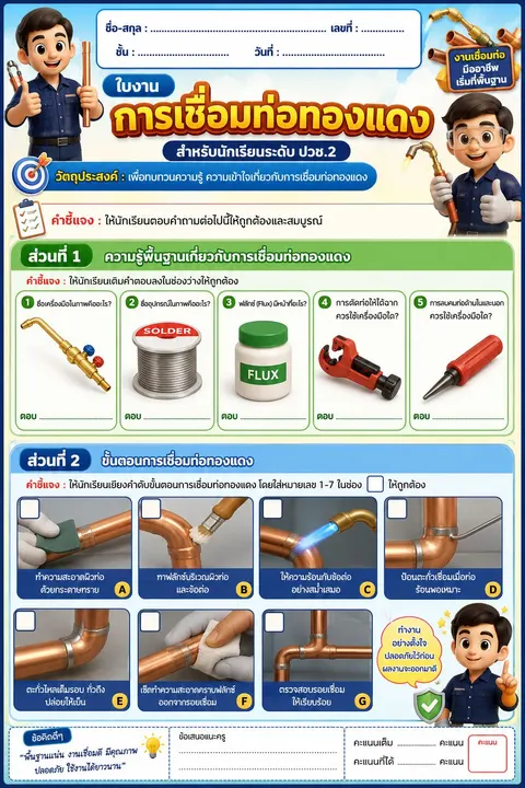 ใบงานการเชื่องท่อทองแดง