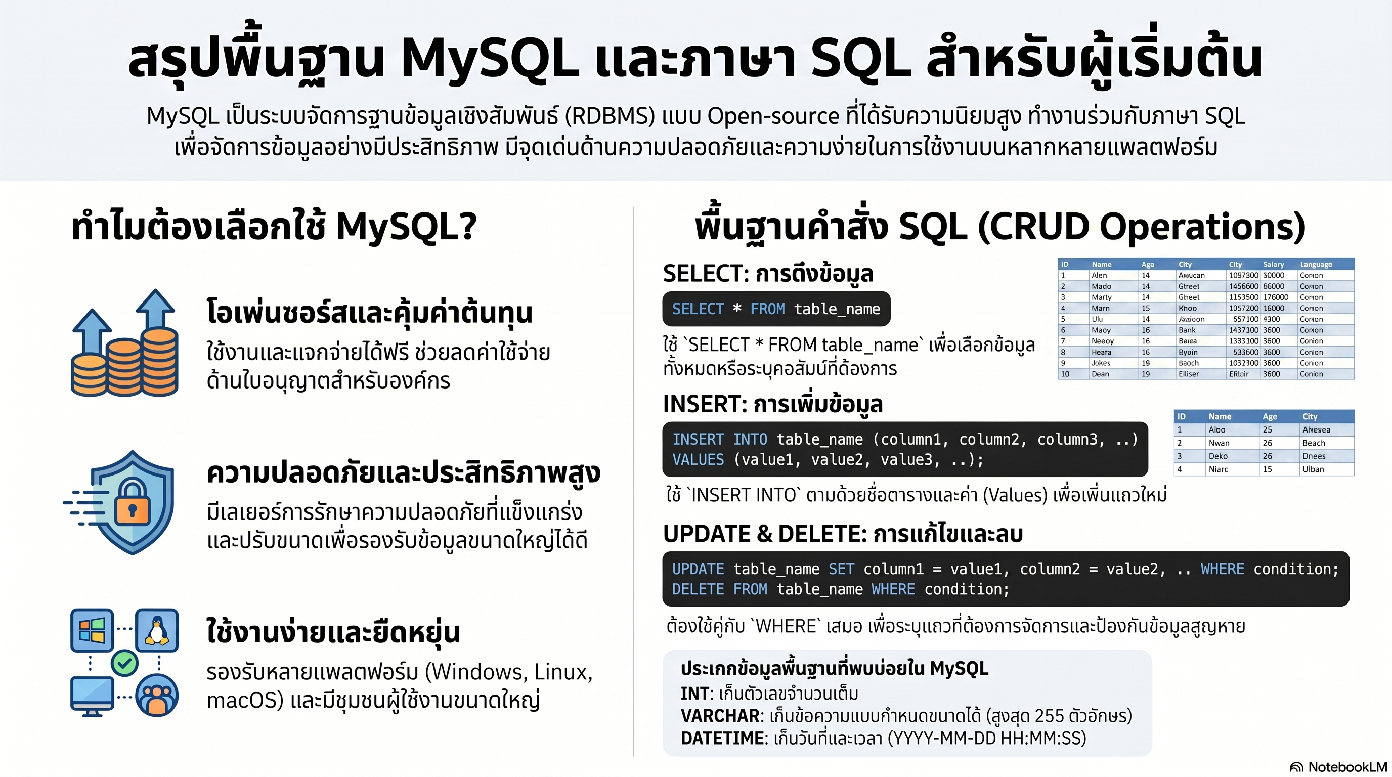 สรุปพื้นฐาน MySQL และภาษา SQL สำหรับผู้เริ่มต้น