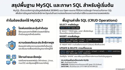 สรุปพื้นฐาน MySQL และภาษา SQL สำหรับผู้เริ่มต้น