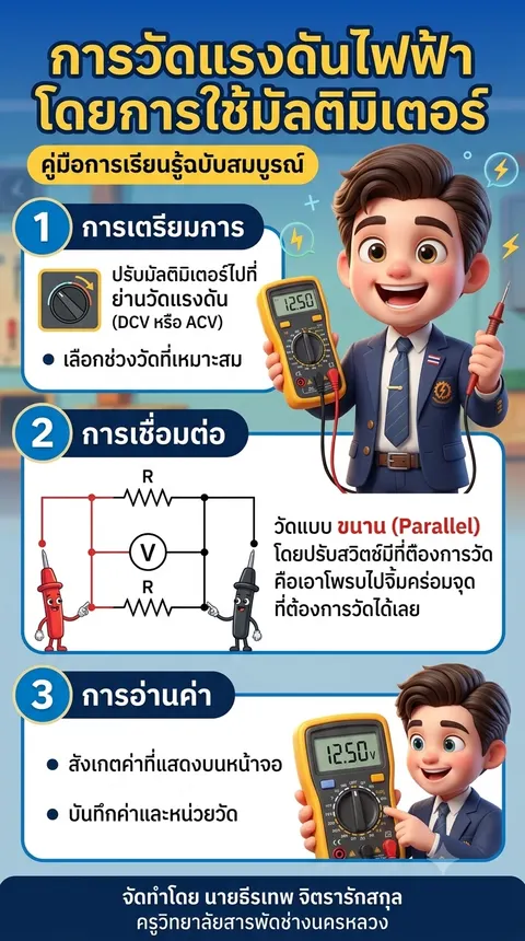 การวัดแรงดันไฟฟ้าโดยการใช้มัลติมิเตอร์