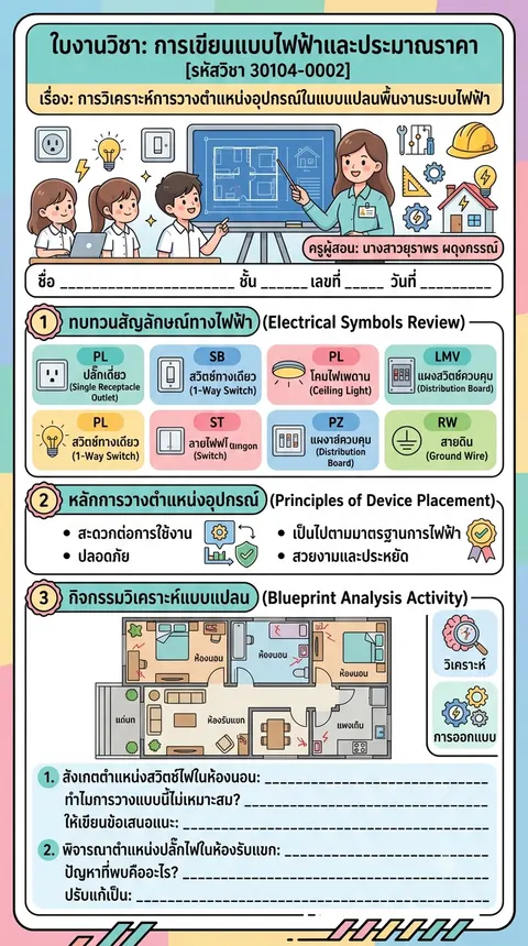 การวิเคราะห์การวางตำแหน่งอุปกรณ์ในแบบแปลนพื้นงานระบบไฟฟ้า