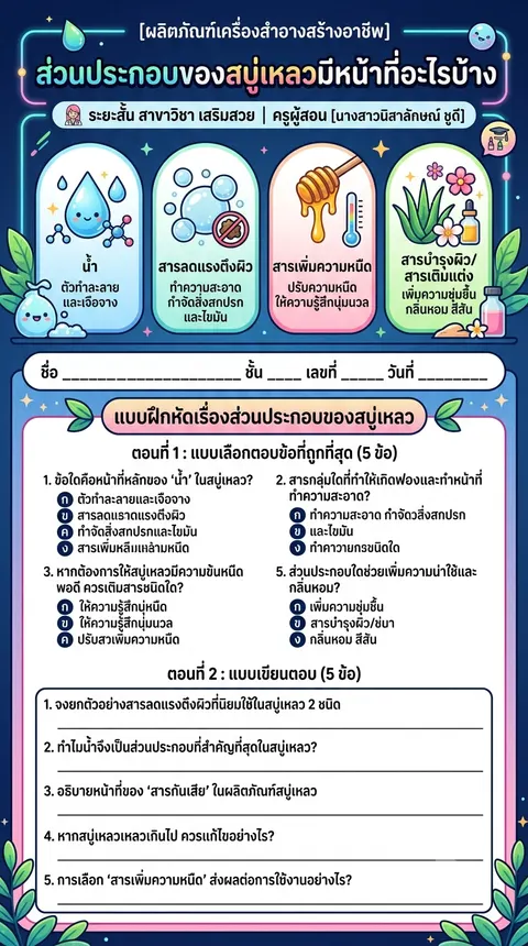 ใบงานการทำสบู่เหลวอาบน้ำ