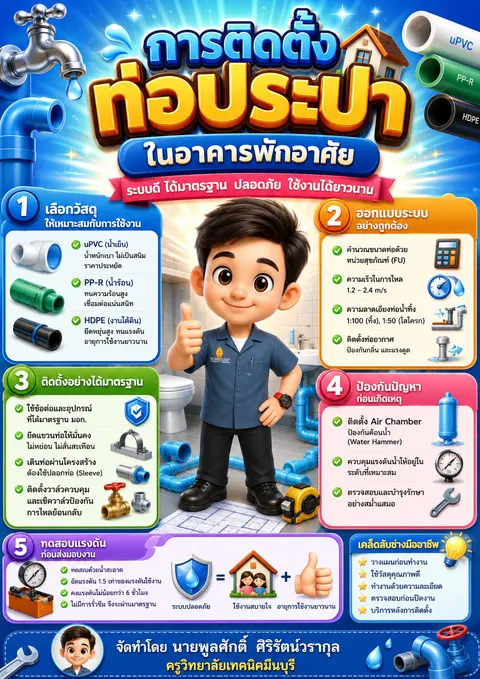 การติดตั้งท่อประปาในอาคารพักอาศัย