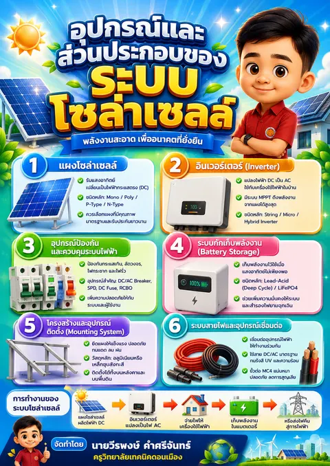 อุปกรณ์และส่วนประกอบของระบบโซล่าเซลล์