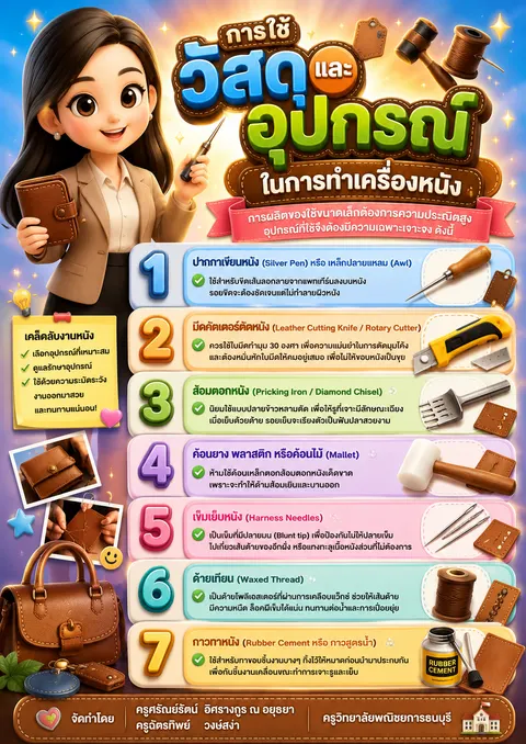 การใช้วัสดุและอุปกรณ์ในการทำเครื่องหนัง