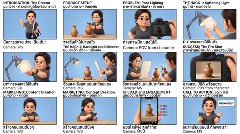storyboard 9ช่อง ที่มีตัวละครหลักเป็นภาพที่แนบ