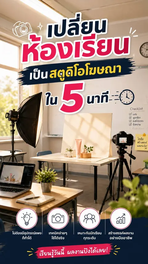 ปก“เปลี่ยนห้องเรียนเป็นสตูดิโอโฆษณาใน 5 นาที!”