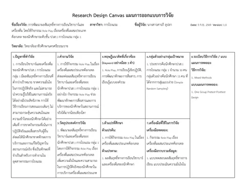 การพัฒนาผลสัมฤทธิ์ทางการเรียนวิชาบาร์และเครื่องดื่ม โดยใช้กิจกรรม Role Play เรื่องเครื่องดื่มผสมประเภทค็อกเทล ของนักศึกษาระดับชั้น ปวส.1 การโรงแรม กลุ่ม
