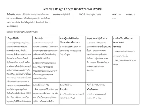 Research Design Canvas แผนการออกแบบการวิจัย