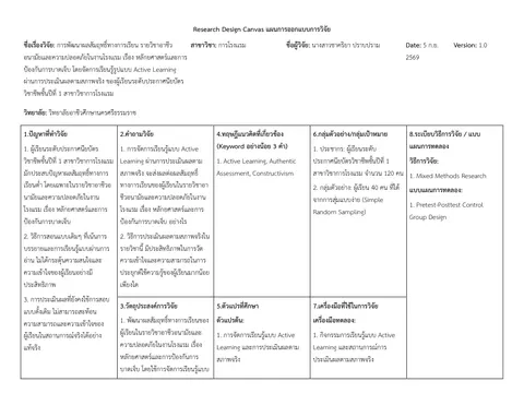 Research Design Canvas แผนการออกแบบการวิจัย