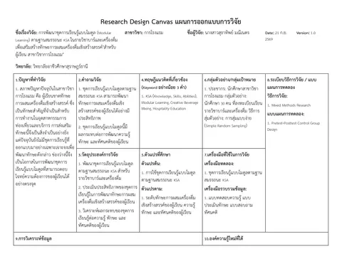 แผนการออกแบบงานวิจัย
