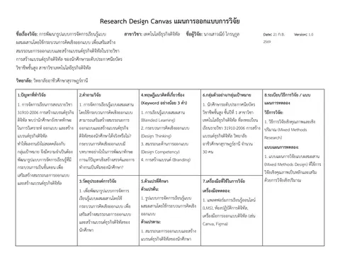 ออกแบบงานวิจัยเพื่อพัฒนาการพัฒนารูปแบบการจัดการเรียนรู้แบบผสมผสานโดยใช้กระบวนการคิดเชิงออกแบบ