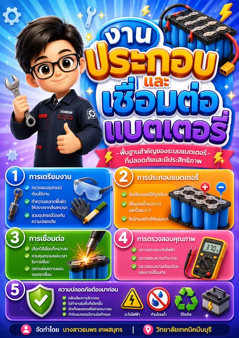 งานประกอบและเชื่อมต่อแบตเตอรี่